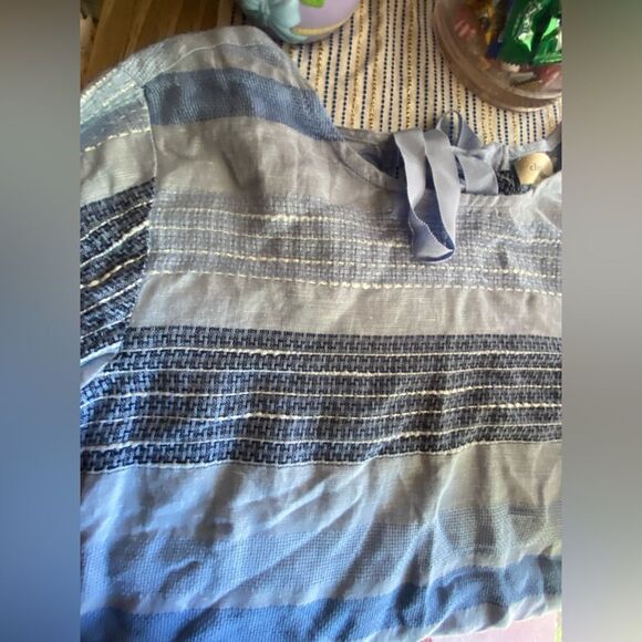 Anthropologie Cloth and Stone Blue Stripe Linen Blend Tie back Top Sz XS NWT - Picture 8 of 17